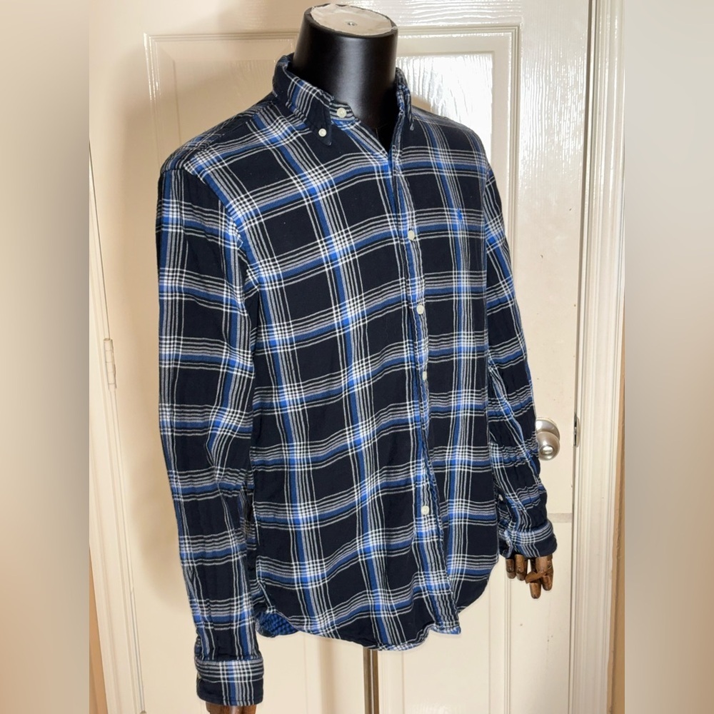 RALPH LAUREN Mens M DOUBLE FACED PLAID SPORT SHIRT Blue Black COTTON​​ - Picture 4 of 11